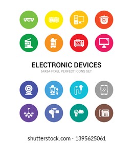 16 electronic devices vector icons set included calculator, camcorder, camera, ceiling fan, cell phone, charger, cold-pressed juicer, compact disc, computer, convection oven, copier icons