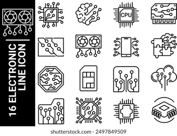 Icono de línea electrónica 16, blanco y negro