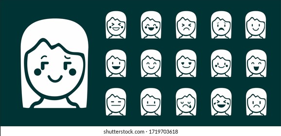 16 emotions of a girl icons
