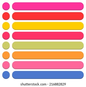16 empty icon circle and rounded rectangle shapes isolated on white background in 3d flat style button. Pink, red, yellow, magenta, green, orange, blue colors. Vector illustration in 8 eps