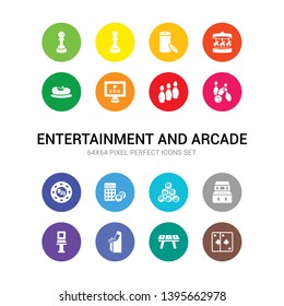 16 entertainment and arcade vector icons set included ace of spades, air hockey, arcade, arcade game, machine, billiards, bingo, board games, bowling, bowling pins, zoo icons