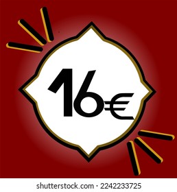 16 euro coin. Black color number, for labels and poster. sixteen euro sales and promotion.