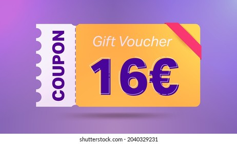 16 euro coupon promotion sale for website, internet ads, social media.Big sale and super sale coupon code euro 16 discount gift voucher coupon vector illustration summer offer ends weekend