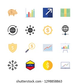 16 exchange icons with bars chart and dollar symbol in this set