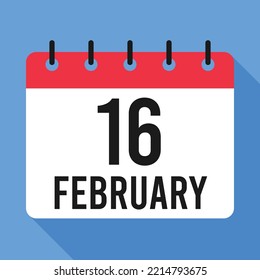 16 February Calendar. Blue Background. Vector Calendar.