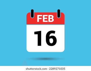 16 February Calendar Date Flat Icon Day 16 Vector Illustration