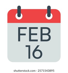 16 February Calendar Icon. Isolated Vector Calendar Icon. 