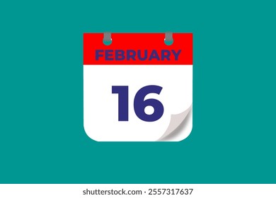 16 February calendar icon text page monthly web design on red, and blue background vector, icon, or illustration with the month of February 16