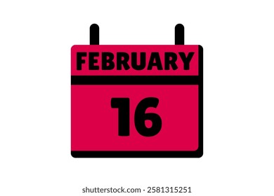 16 February calendar icon text page monthly web design on red, black and white background vector, icon, or illustration with the month of February 16