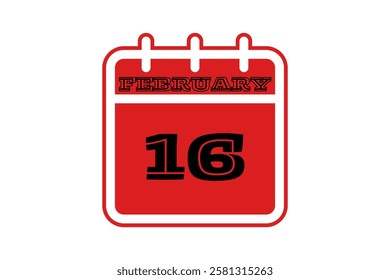 16 February calendar icon text page monthly web design on red, black and white background vector, icon, or illustration with the month of February 16