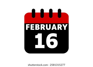 16 February calendar icon text page monthly web design on red, black and white background vector, icon, or illustration with the month of February 16