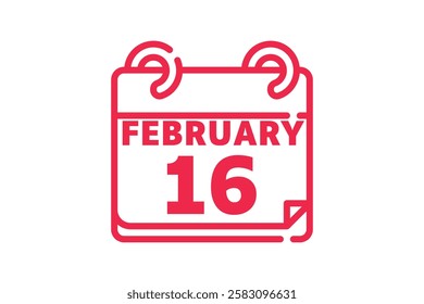 16 February calendar icon text page monthly web design on red and white background vector, icon, or illustration with the month of February 16