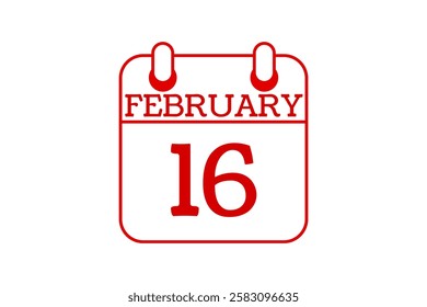 16 February calendar icon text page monthly web design on red and white background vector, icon, or illustration with the month of February 16