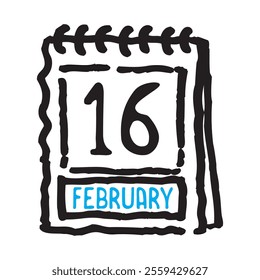 16 February date calendar - A simple yet elegant line art illustration of a date calendar captures the essence of organization and timekeeping. The clean lines and minimalistic design 