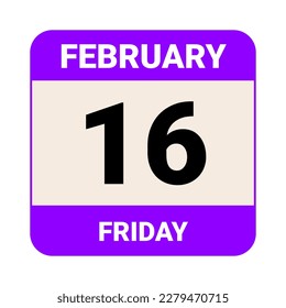16 February, Friday. Date template. Useful design for calendar or event promotion. Vector illustration EPS 10 File. Isolated on white background. 