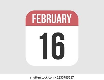 16 february icon isolated on background. February vector for day of week and month in red.