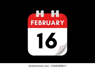 16 February month single day vector, illustration, calendar with red, gray, white and black color background calendar February 16