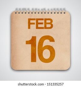 16 February on Old Notebook Vector 