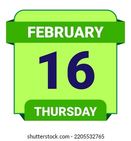 16 February, Thursday. Date template. Useful design for calendar or event promotion. Vector illustration EPS 10 File. Isolated on white background.