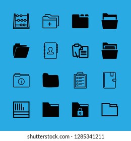 16 file icons with clipboard and folder filled with tabs in this set