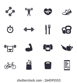 16 fitness, gym, sport, workout, healthy living flat icons, vector illustration, eps10, easy to edit - Shutterstock ID 264595553