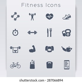 16 fitness, gym, sport, workout, healthy living flat blue icons, eps10, easy to edit