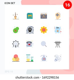 16 Flat Color concept for Websites Mobile and Apps; mind; sign; human; cyber Editable Pack of Creative Vector Design Elements