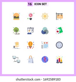 16 concepto de color plano para los sitios web móviles y árbol de aplicaciones; otoño; playa; bienes raíces; paquete editable de signo de elementos de diseño de vectores creativos