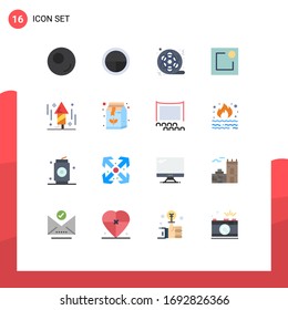 16 Flat Color concept for Websites Mobile and Apps rocket; fireworks; cinema; celebration; notice Editable Pack of Creative Vector Design Elements