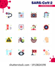 16 Flat Color Corona Virus pandemic vector illustrations pills; paper; kit; vaccine; list viral coronavirus 2019-nov disease Vector Design Elements