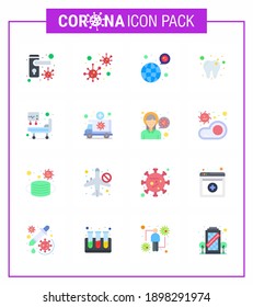 16 Flat Color Coronavirus disease and prevention vector icon hospital bed; dental; virus; care; covid viral coronavirus 2019-nov disease Vector Design Elements