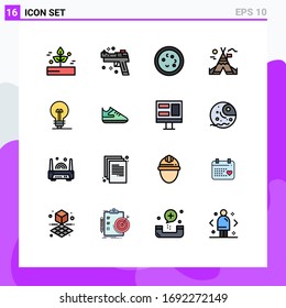 16 Flat Color Filled Line concept for Websites Mobile and Apps business; camp; weapons; fire work; laboratory Editable Creative Vector Design Elements