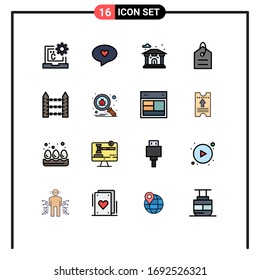 16 Flat Color Filled Line concept for Websites Mobile and Apps security; barbed; building; tag; money Editable Creative Vector Design Elements