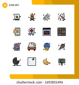 16 concepto de línea plana de color para páginas web móviles y aplicaciones; compras; cometa; móvil; elementos de diseño de vectores creativos editables de amor