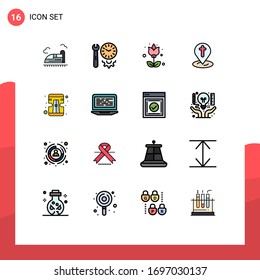 16 concepto de línea plana de color para páginas web y lápiz de aplicaciones; Pascua; herramientas; mapa; elementos de diseño de vectores creativos editables por flores