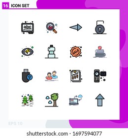 16 Flat Color Filled Line concept for Websites Mobile and Apps views; eye; arrow; security; lock pad Editable Creative Vector Design Elements