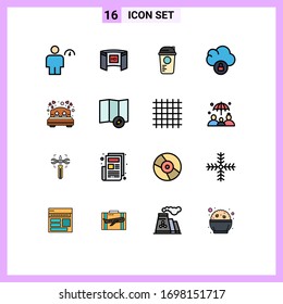16 Flat Color Filled Line concept for Websites Mobile and Apps lock; cloud; screen cinema; thermo; recreation Editable Creative Vector Design Elements