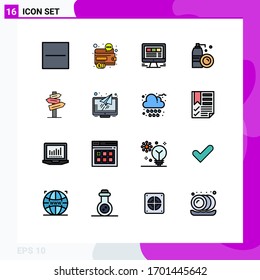 16 Flat Color Filled Line concept for Websites Mobile and Apps spray; bottle; seo; aerosol; internet Editable Creative Vector Design Elements