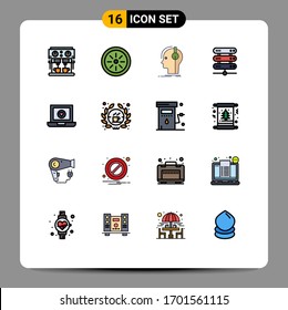 16 Flat Color Filled Line concept for Websites Mobile and Apps laptop; storage; headphones; network; computing Editable Creative Vector Design Elements
