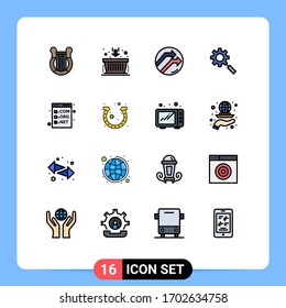 16 Flat Color Filled Line concept for Websites Mobile and Apps browser; gear; marketing; research; report Editable Creative Vector Design Elements