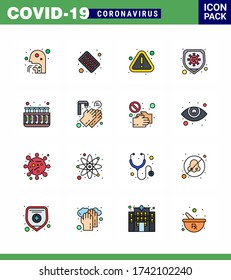16 Flat Color Filled Line Coronavirus disease and prevention vector icon chemistry; protection; medicine; safety; virus viral coronavirus 2019-nov disease Vector Design Elements