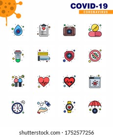 16 Flat Color Filled Line coronavirus epidemic icon pack suck as blood; pill; emergency; medicine; capsule viral coronavirus 2019-nov disease Vector Design Elements