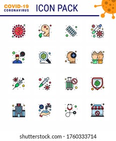 16 Flat Color Filled Line coronavirus epidemic icon pack suck as medicine; tablet; man; medicine; form viral coronavirus 2019-nov disease Vector Design Elements