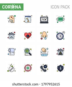 16 Flat Color Filled Line coronavirus epidemic icon pack suck as event; safety; check; medical; face viral coronavirus 2019-nov disease Vector Design Elements