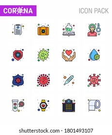 16 pantalla plana de coronavirus de línea de color llenado y protección contra iconos vectoriales; asistencia sanitaria; libro de medicina; protección; coronavirus viral enfermo 2019-nov Enfermedad Vector Elementos de diseño
