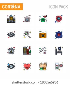 16 Flat Color Filled Line Set of corona virus epidemic icons. such as eyesight; shield; mask; medical; protection viral coronavirus 2019-nov disease Vector Design Elements