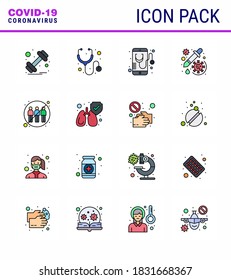 16 Flat Color Filled Line Set of corona virus epidemic icons. such as communication; vaccine; healthcare; dropper; drug viral coronavirus 2019-nov disease Vector Design Elements