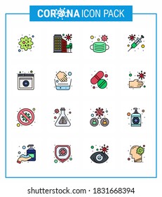 16 Flat Color Filled Line Coronavirus disease and prevention vector icon virus; protection; safety; flu; medical viral coronavirus 2019-nov disease Vector Design Elements