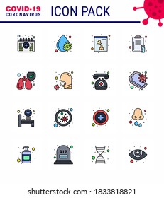 16 Paquete de iconos de corona del virus de la línea de color plana, como pulmones; medicina; hueso; informe; Enfermedad de coronavirus viral de la salud 2019-nov Elementos de diseño de vectores