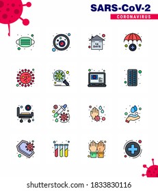 16 Flat Color Filled Line viral Virus corona icon pack such as covid; bacteria; risk; medical; insurance viral coronavirus 2019-nov disease Vector Design Elements